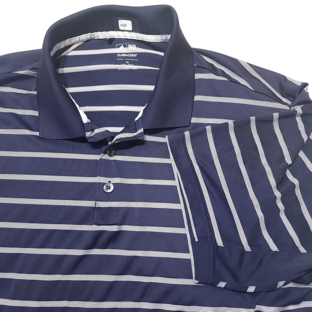 adidas Climacool Polo Shirt Mens XL Blue‎ Striped Golf Performance Lightweight